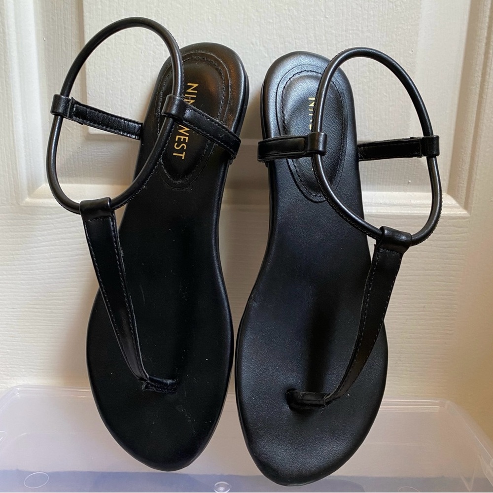Nine West Bassie Flat Sandals, Black, 6.5